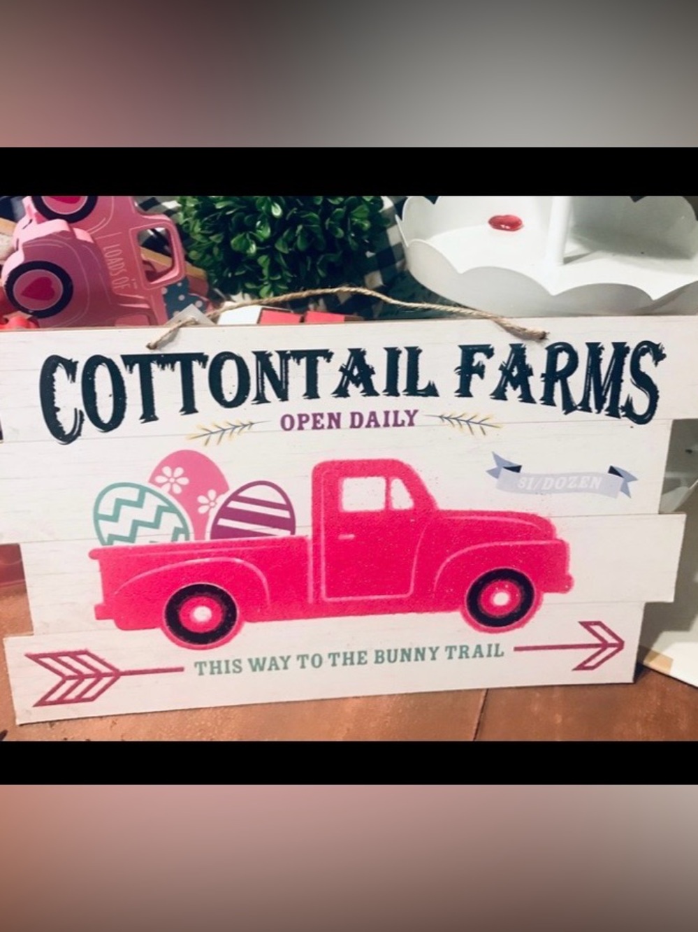 Cottontail Farms Easter Pink Truck Wall Sign Farmhouse Decor